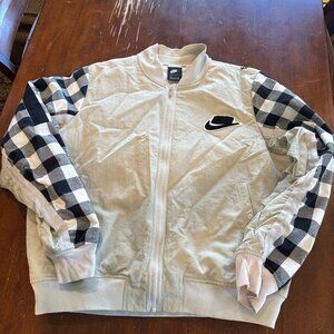 Nike Sportswear NSW Bomber Jacket Cream Plaid Sleeve Mens L